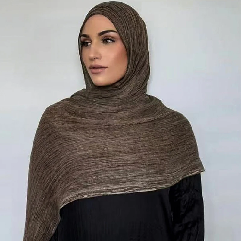 180*65cm Tie-dye Crinkle Rayon Hijabs for Women Muslim Scarf Shawls Plain Ladies Breathable Headband Femme Turban Ramanda