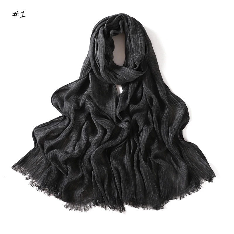 180*65cm Tie-dye Crinkle Rayon Hijabs for Women Muslim Scarf Shawls Plain Ladies Breathable Headband Femme Turban Ramanda