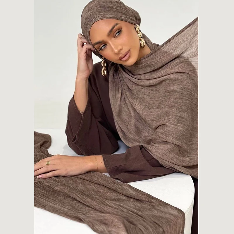 180*65cm Tie-dye Crinkle Rayon Hijabs for Women Muslim Scarf Shawls Plain Ladies Breathable Headband Femme Turban Ramanda