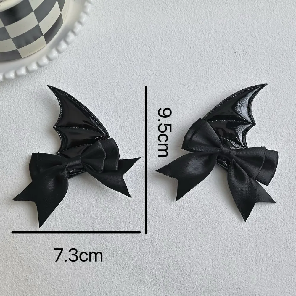 Japanese New Trend Alloy PU Leather Devil Bat Wings Bow Hair Clip 2PCS Women's Cool Duckbill Clip Student Funny Hair Accessories