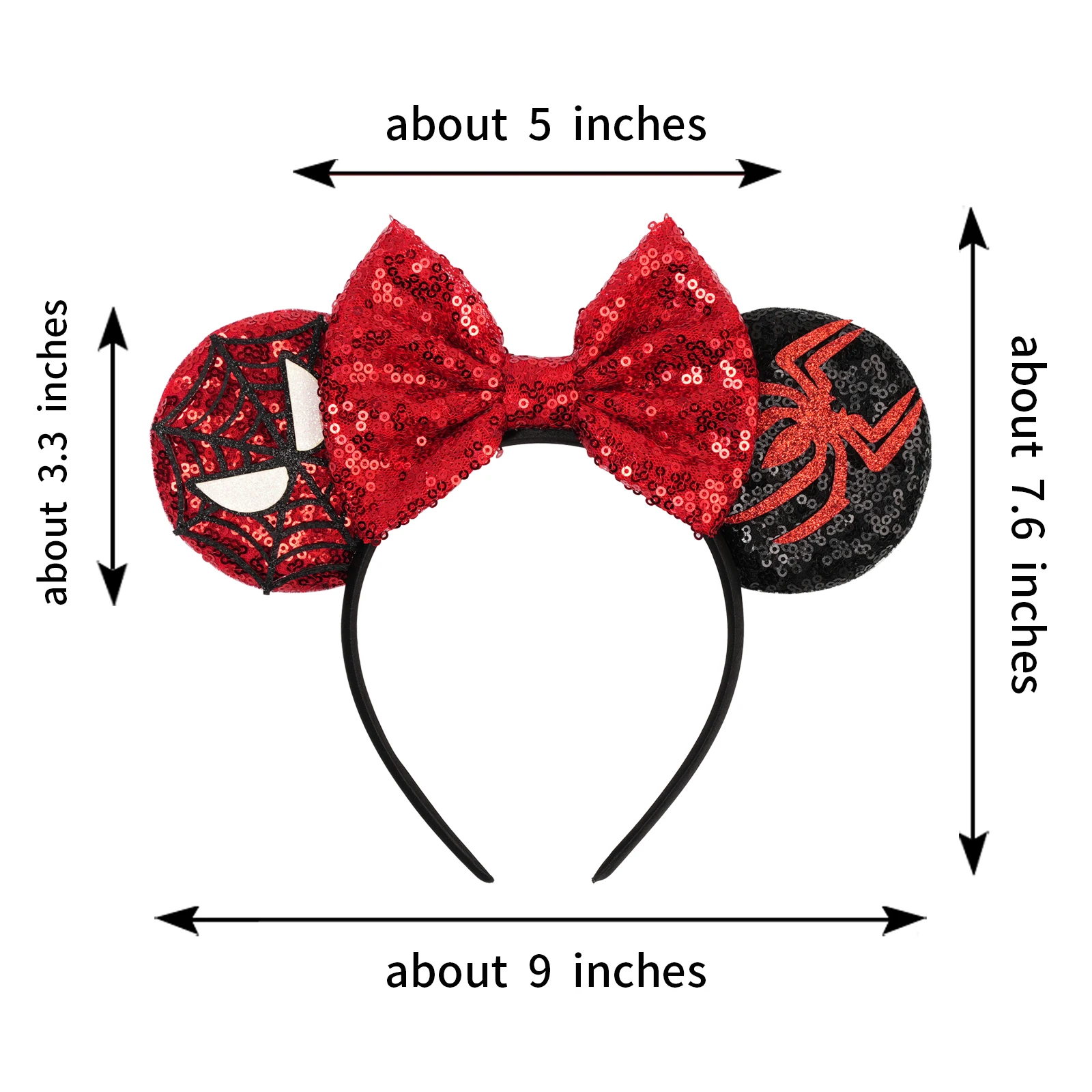 Disney Mickey Mouse Ears Marvel Spiderman Headbands for Kids Girls 5" Sequin Hairbands Adult Men Women Avengers Hair Accessories