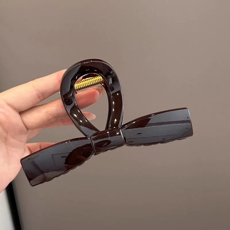 1 Piece of Retro Coffee Colored Bow Clip, Large Hair Clip, Shiny Plastic Disc Hair Clip, Simple and Elegant Women's Headwear