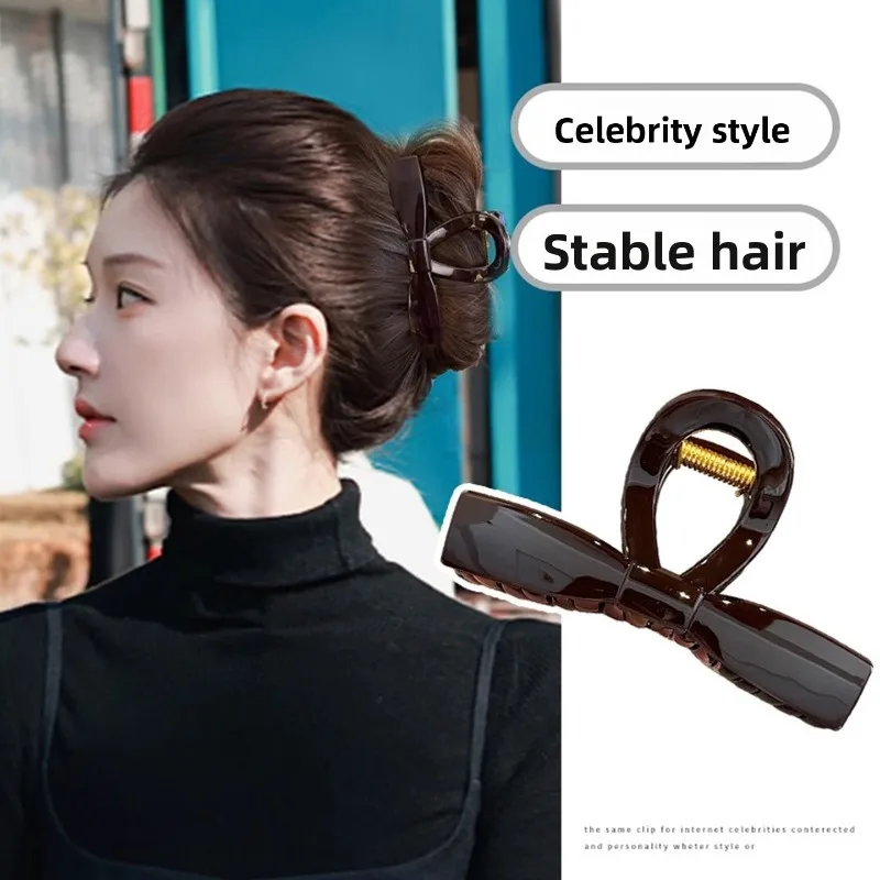 1 Piece of Retro Coffee Colored Bow Clip, Large Hair Clip, Shiny Plastic Disc Hair Clip, Simple and Elegant Women's Headwear