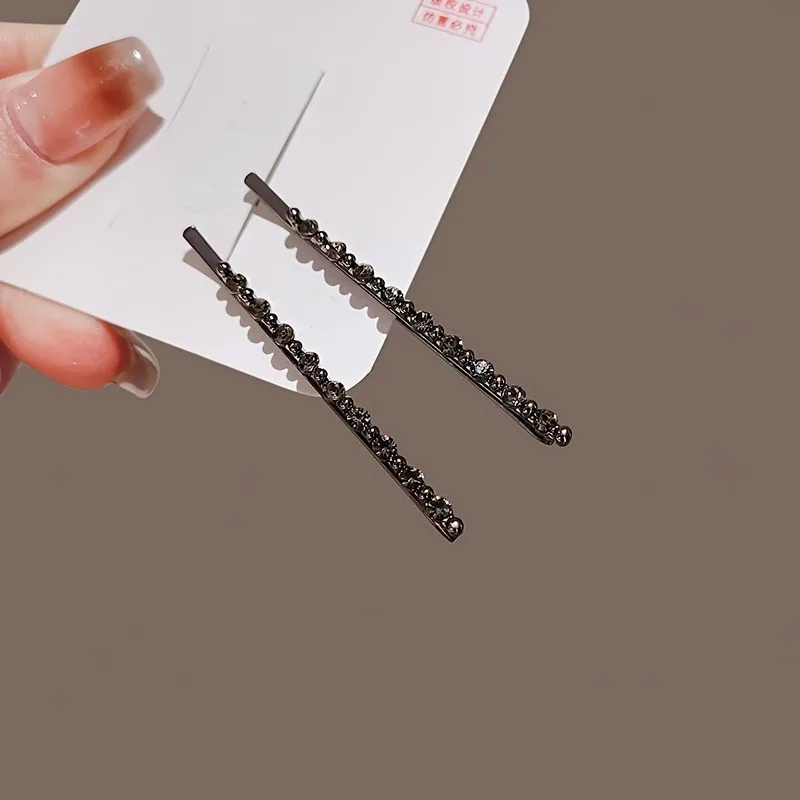 2pcs Black Sparkling Diamond Straight Hair Clip Retro Light Luxury Texture Women's Daily Fragmented Sorting Fashion Decoration