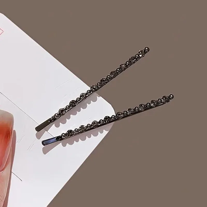 2pcs Black Sparkling Diamond Straight Hair Clip Retro Light Luxury Texture Women's Daily Fragmented Sorting Fashion Decoration
