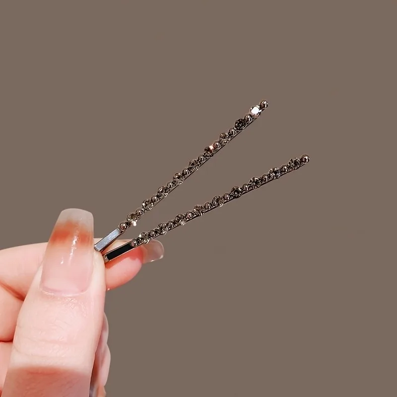 2pcs Black Sparkling Diamond Straight Hair Clip Retro Light Luxury Texture Women's Daily Fragmented Sorting Fashion Decoration