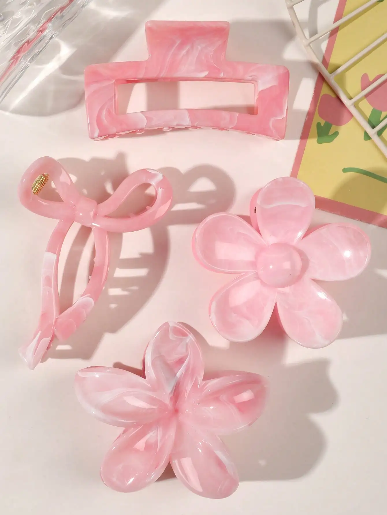 4Pcs Autumn Winter Burgundy Bow Square Flower Hair Claw Clips for Women MultiStyle Red Fashion Hair Accessories Headwear Hairpin