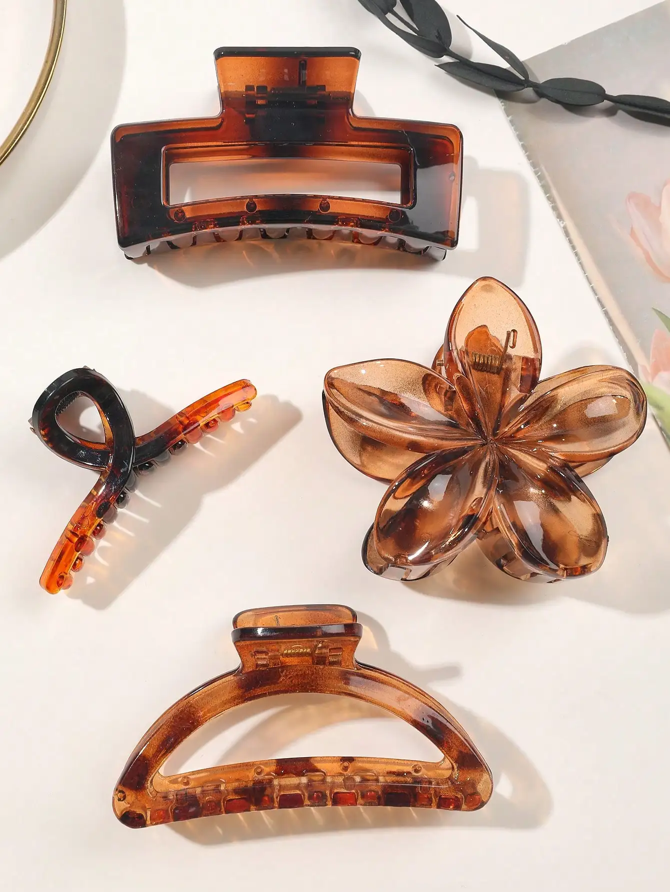 4Pcs Autumn Winter Burgundy Bow Square Flower Hair Claw Clips for Women MultiStyle Red Fashion Hair Accessories Headwear Hairpin