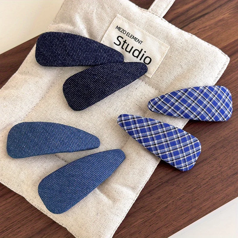New Style Lightening Blue Denim Checkered BB Clip Fabric Hair Clip Fashionable Bang Clip Side Clip Loose Hair Accessory