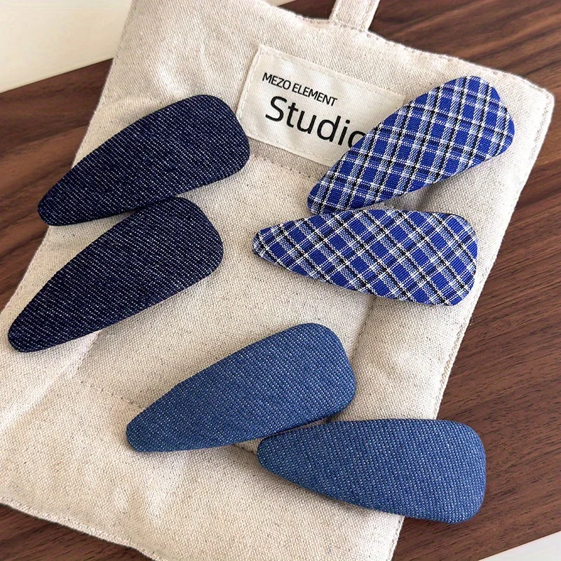New Style Lightening Blue Denim Checkered BB Clip Fabric Hair Clip Fashionable Bang Clip Side Clip Loose Hair Accessory