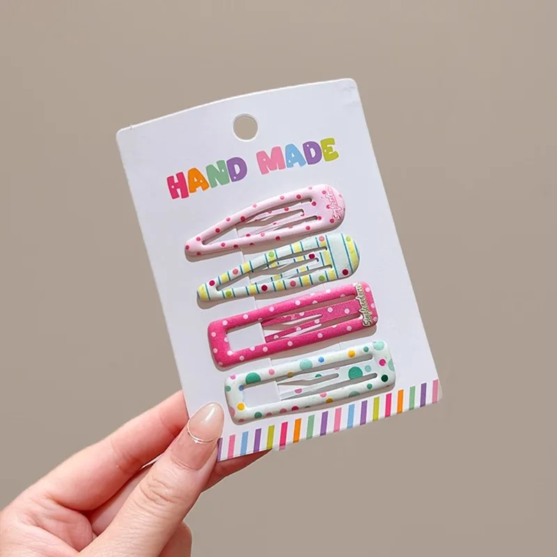4PCS/Set Cute Colorful Print Hairpins For Girls Sweet Hair Ornament Barrettes BB Hair Clips Kids Lovely Hair Accessories