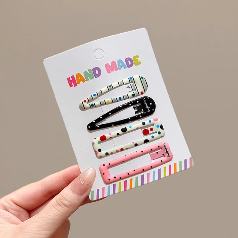 4PCS/Set Cute Colorful Print Hairpins For Girls Sweet Hair Ornament Barrettes BB Hair Clips Kids Lovely Hair Accessories