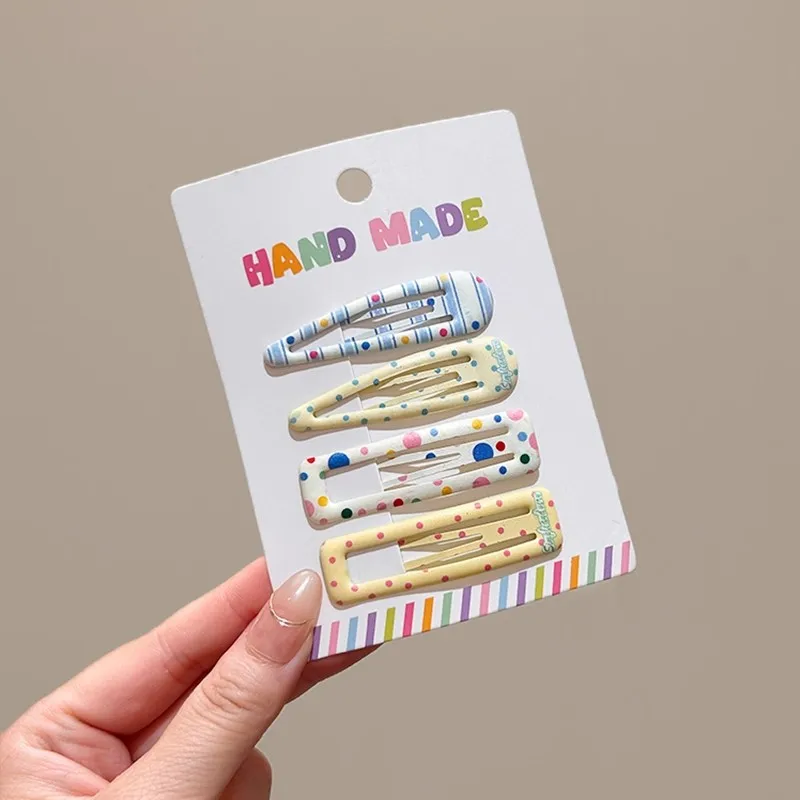 4PCS/Set Cute Colorful Print Hairpins For Girls Sweet Hair Ornament Barrettes BB Hair Clips Kids Lovely Hair Accessories
