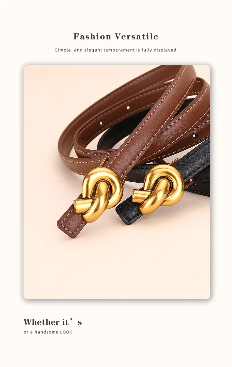 New Women's Leather Belt, Fashion Simple Thin Waist Belt, Versatile Decoration, High-End Sense of Pants Belt.