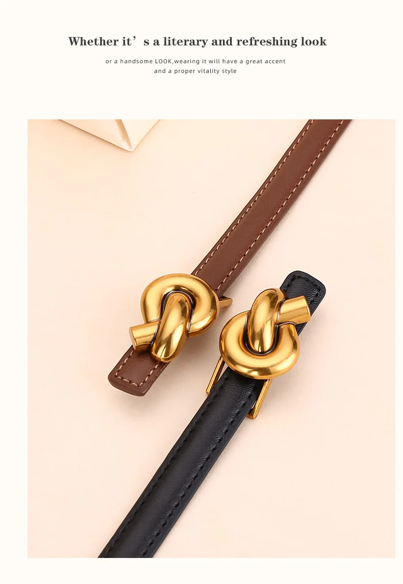 New Women's Leather Belt, Fashion Simple Thin Waist Belt, Versatile Decoration, High-End Sense of Pants Belt.