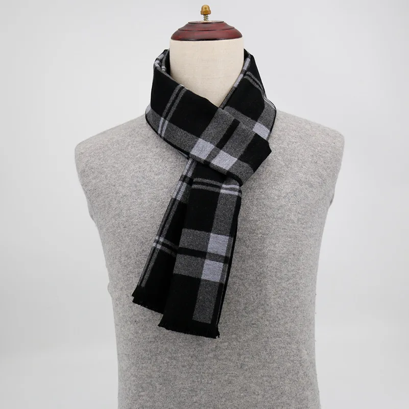 Luxury Brand Winter Plaid Cashmere Scarf for Men Warm Neck Scarfs Male Business Scarves Long Men's Pashmina Shawl