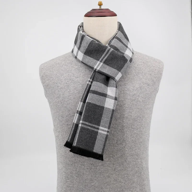 Luxury Brand Winter Plaid Cashmere Scarf for Men Warm Neck Scarfs Male Business Scarves Long Men's Pashmina Shawl