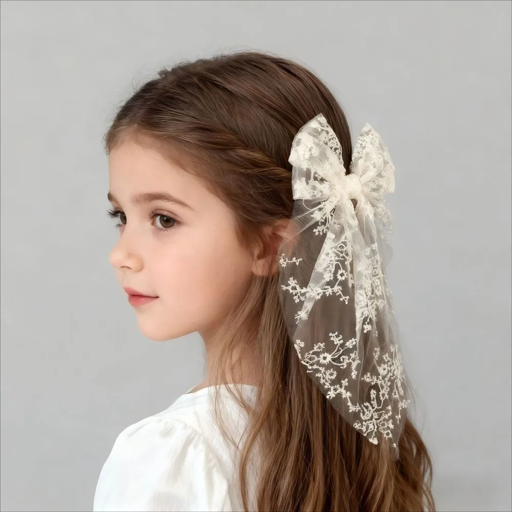 Lovely Lace Bow Hair Clip Flower Princess Style Swallowtail Bow Hairpin Girl Hairpin Wedding Season