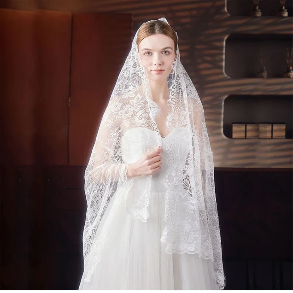 New Lace Women Shawl Flower Long Catholic Veil Black Bride Head Covering Mantilla