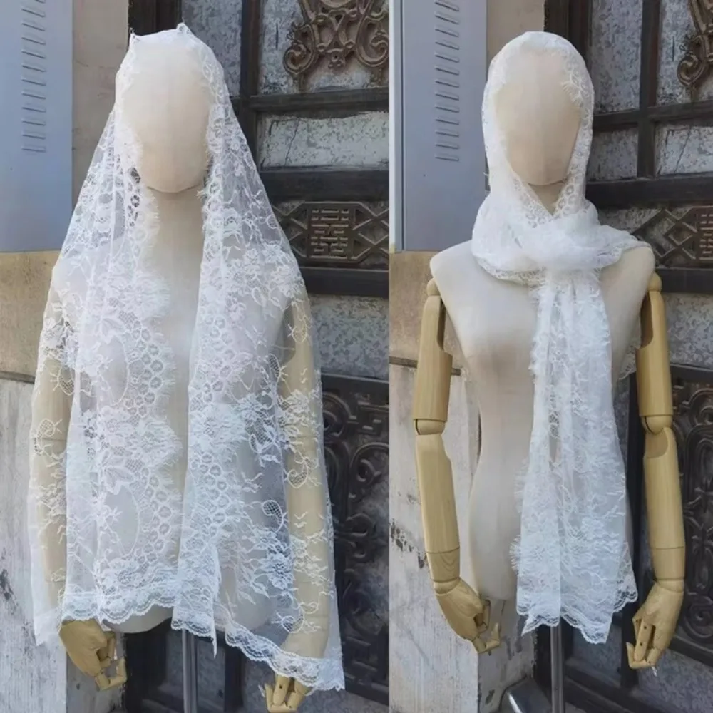 New Lace Women Shawl Flower Long Catholic Veil Black Bride Head Covering Mantilla
