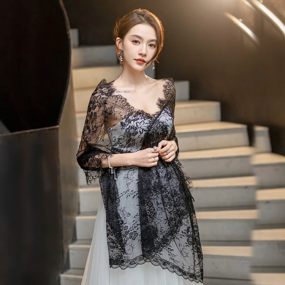 New Lace Women Shawl Flower Long Catholic Veil Black Bride Head Covering Mantilla