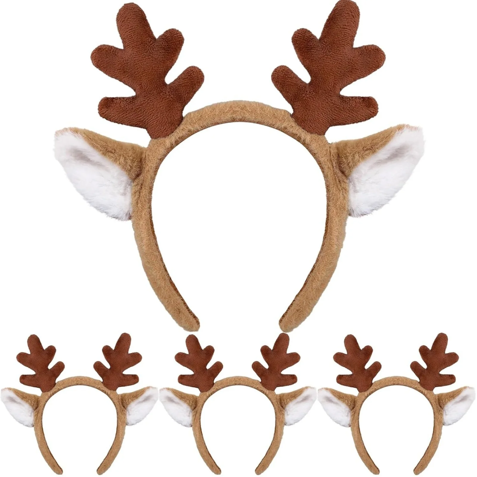 1PC Christmas Reindeer Antlers Headband - Plush Festive Hair Accessory with Ears, Cute Holiday Party Decoration