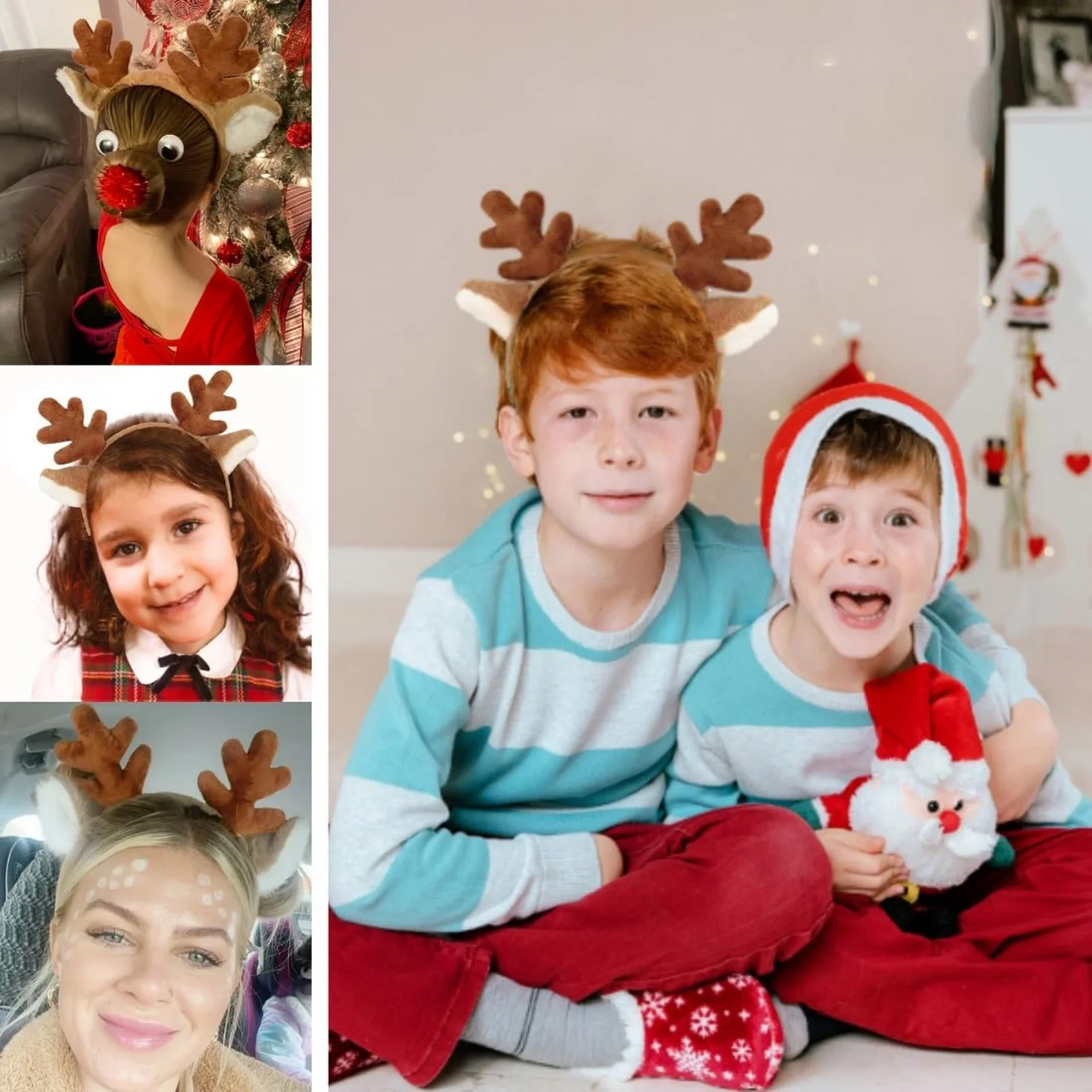 1PC Christmas Reindeer Antlers Headband - Plush Festive Hair Accessory with Ears, Cute Holiday Party Decoration