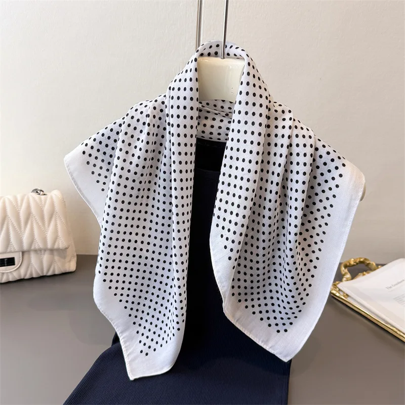 65*65cm Fashion Polka Dot Head Scarf Women Cotton Feel Hijab Spring Autumn Wraps Square Foulard Bandana Neckerchief Headscarf