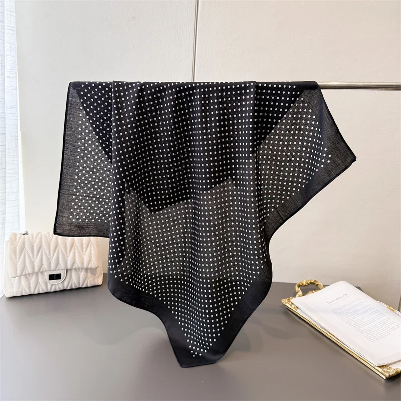 65*65cm Fashion Polka Dot Head Scarf Women Cotton Feel Hijab Spring Autumn Wraps Square Foulard Bandana Neckerchief Headscarf