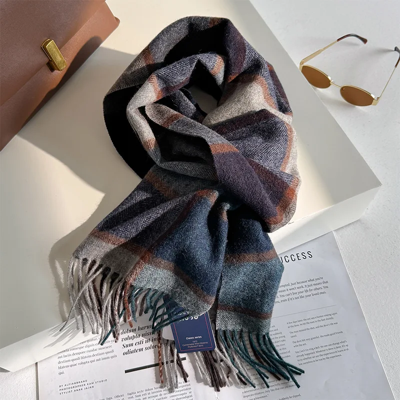 100% Wool Women Scarf Autumn Winter Vintage Preppy Style Plaid Wrap Scarves Pashmina Mujer Femme Foulard Bufanda Shawl Stole
