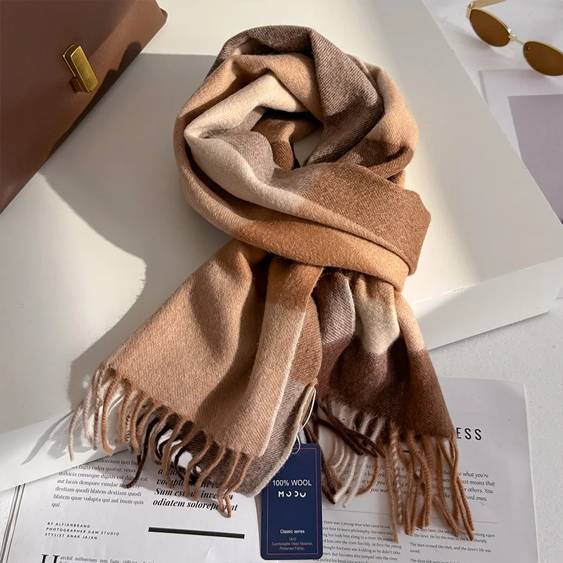 100% Wool Women Scarf Autumn Winter Vintage Preppy Style Plaid Wrap Scarves Pashmina Mujer Femme Foulard Bufanda Shawl Stole