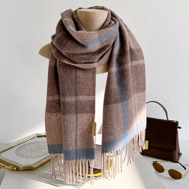 100% Wool Women Scarf Autumn Winter Vintage Preppy Style Plaid Wrap Scarves Pashmina Mujer Femme Foulard Bufanda Shawl Stole