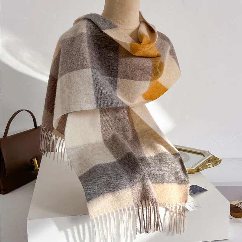 100% Wool Women Scarf Autumn Winter Vintage Preppy Style Plaid Wrap Scarves Pashmina Mujer Femme Foulard Bufanda Shawl Stole