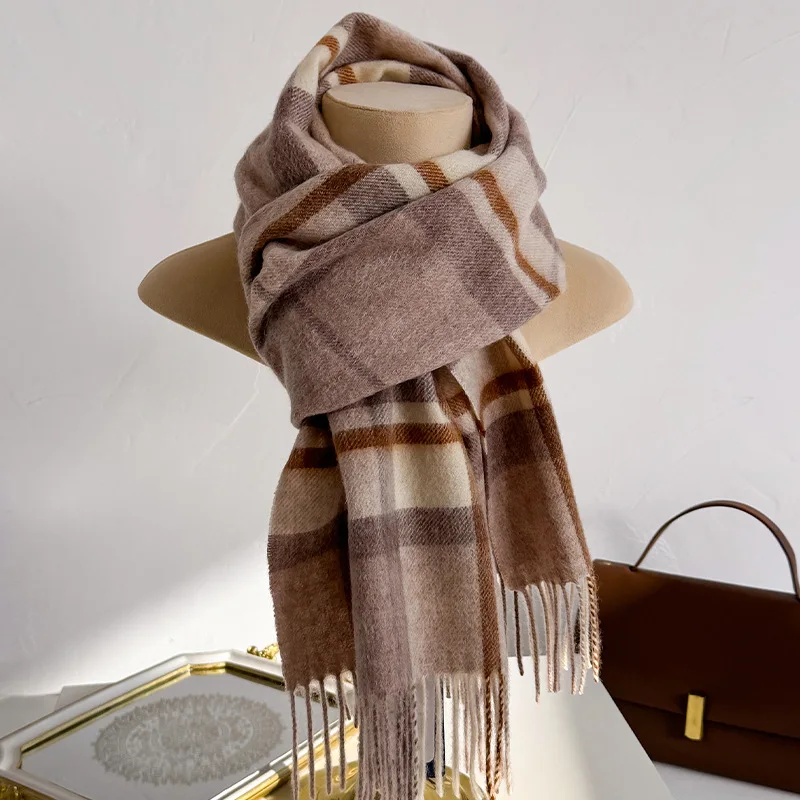 100% Wool Women Scarf Autumn Winter Vintage Preppy Style Plaid Wrap Scarves Pashmina Mujer Femme Foulard Bufanda Shawl Stole