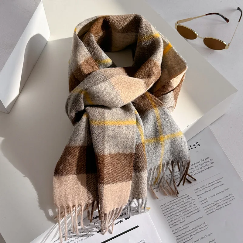 100% Wool Women Scarf Autumn Winter Vintage Preppy Style Plaid Wrap Scarves Pashmina Mujer Femme Foulard Bufanda Shawl Stole