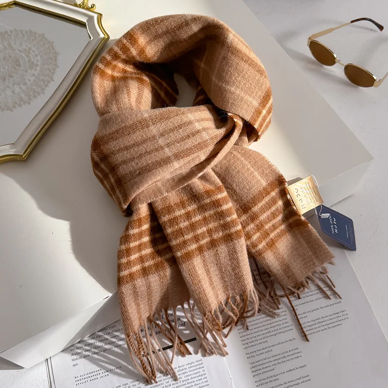 100% Wool Women Scarf Autumn Winter Vintage Preppy Style Plaid Wrap Scarves Pashmina Mujer Femme Foulard Bufanda Shawl Stole
