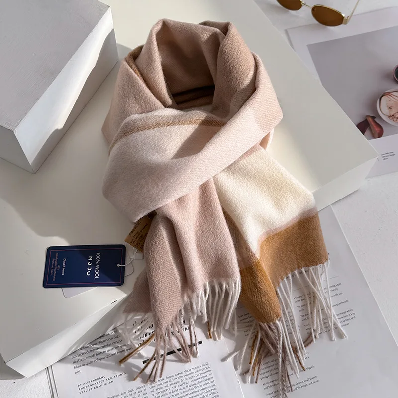 100% Wool Women Scarf Autumn Winter Vintage Preppy Style Plaid Wrap Scarves Pashmina Mujer Femme Foulard Bufanda Shawl Stole