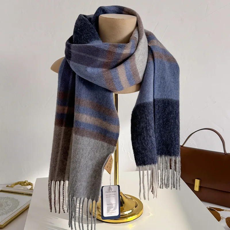 100% Wool Women Scarf Autumn Winter Vintage Preppy Style Plaid Wrap Scarves Pashmina Mujer Femme Foulard Bufanda Shawl Stole