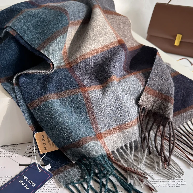 100% Wool Women Scarf Autumn Winter Vintage Preppy Style Plaid Wrap Scarves Pashmina Mujer Femme Foulard Bufanda Shawl Stole