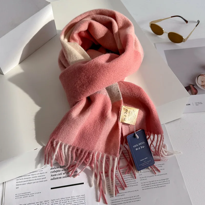 100% Wool Women Scarf Autumn Winter Vintage Preppy Style Plaid Wrap Scarves Pashmina Mujer Femme Foulard Bufanda Shawl Stole