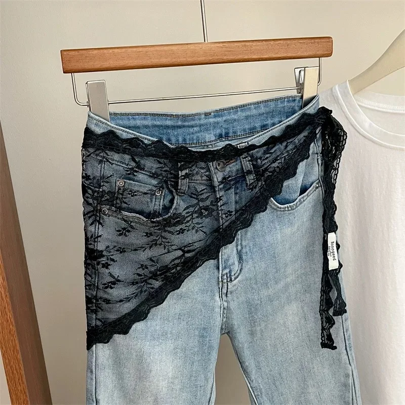 Korean Style Lace Embroidery Belt with Detachable Scarf Layering Accessory for Tulle Skirts Elegant Waist Chain with Floral