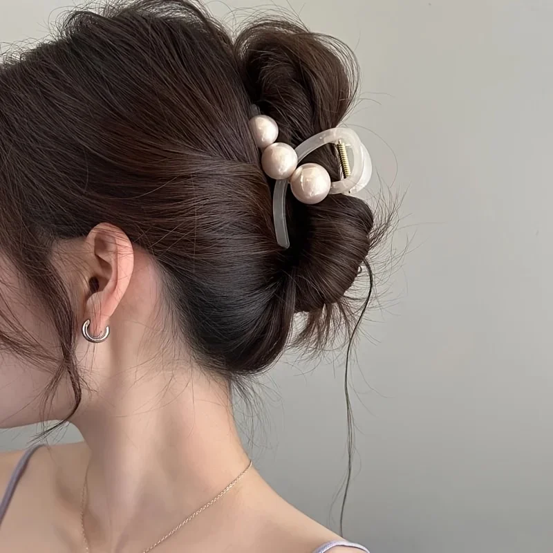 1pc Elegant Vintage-Inspired Pearl Hair Claw Clip for Women - High-Quality Acrylic Shark Clip with Imitation Pearls,Secure Hold