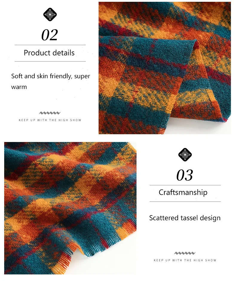 Winter Warm Imitation Cashmere Plaid Thick Scarf Ladies' Autumn and Winter Shawl
