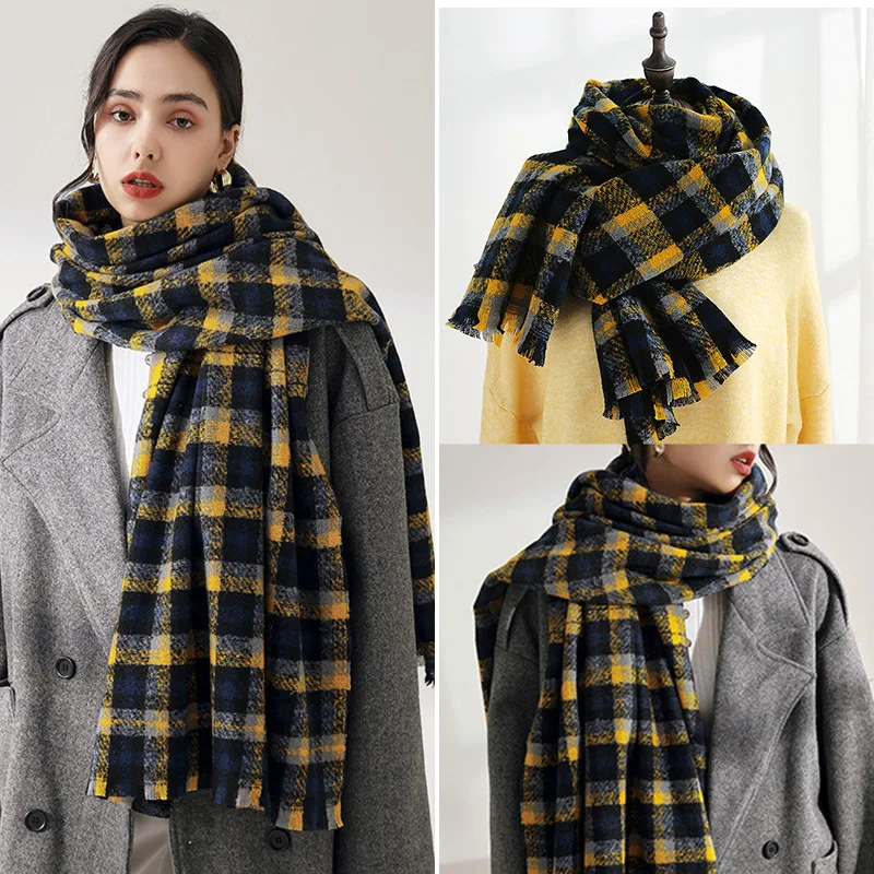 Winter Warm Imitation Cashmere Plaid Thick Scarf Ladies' Autumn and Winter Shawl