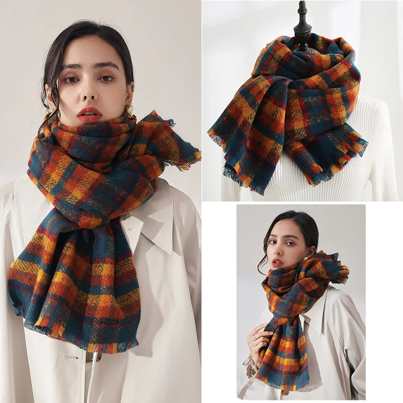 Winter Warm Imitation Cashmere Plaid Thick Scarf Ladies' Autumn and Winter Shawl