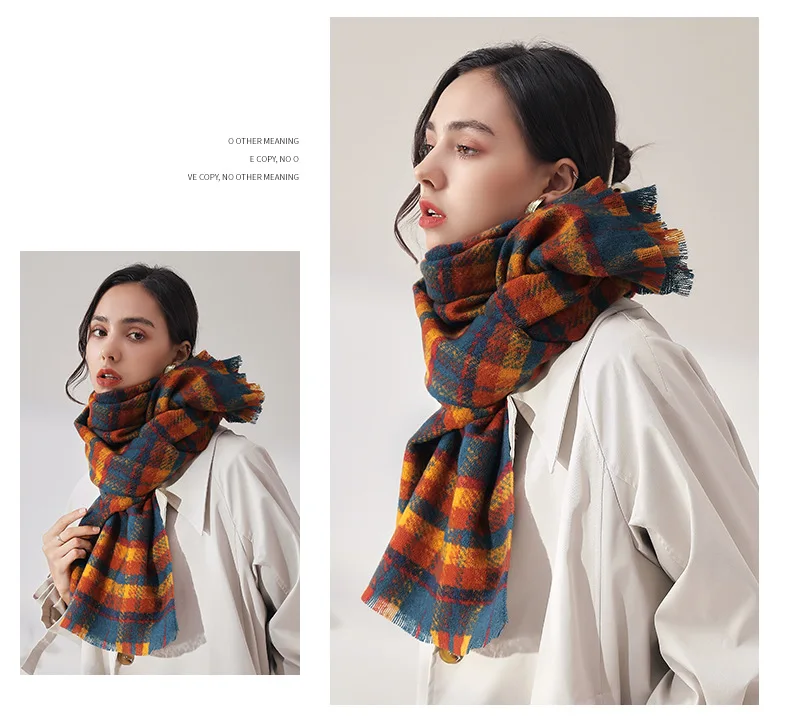 Winter Warm Imitation Cashmere Plaid Thick Scarf Ladies' Autumn and Winter Shawl