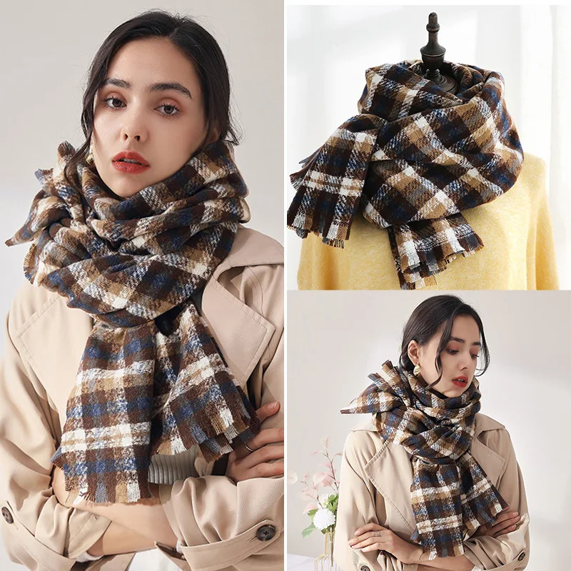 Winter Warm Imitation Cashmere Plaid Thick Scarf Ladies' Autumn and Winter Shawl