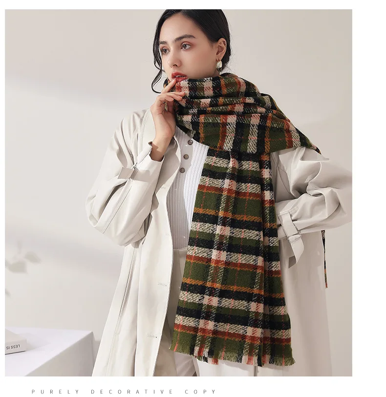 Winter Warm Imitation Cashmere Plaid Thick Scarf Ladies' Autumn and Winter Shawl