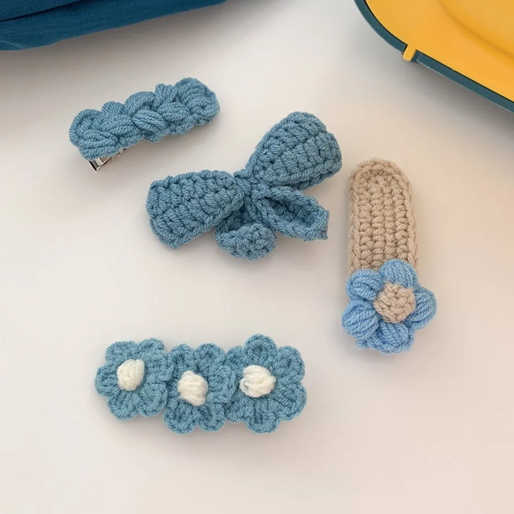 4Pcs Cute Knit BB Hair Clips, Handmade Flower Border Clips,Bow Bang Clips for Kids,Suitable for Chrismas Festival Celebration