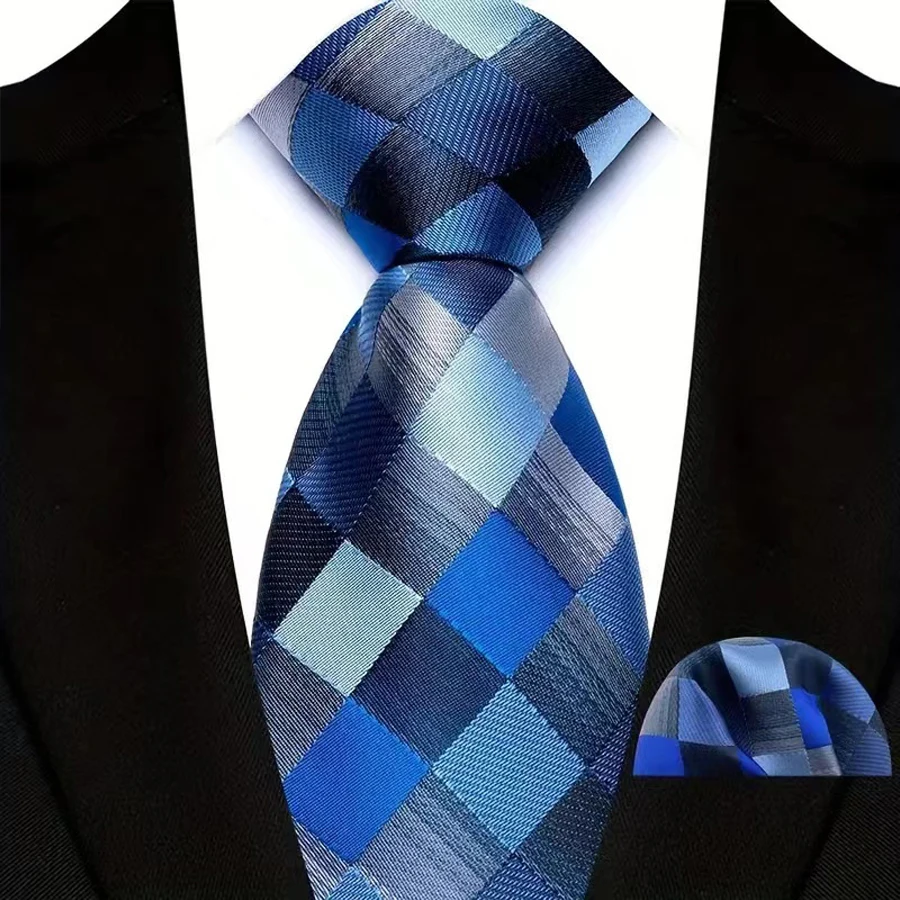 Fashion Royal Blue Men Tie Luxury Plaid Stripes Paisley High Quality Pocket Square Necktie Sets Groom Wedding Busienss Gifts